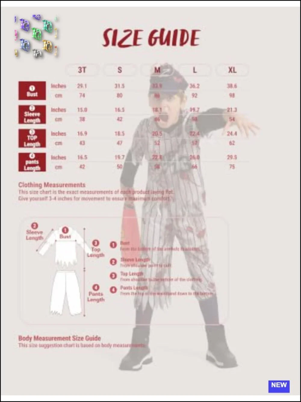 Boys Zombie Baseball Halloween Costume Kids Scary Top Pants Socks Hat